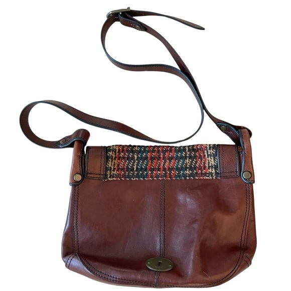 Fossil Tweed Leather Crossbody Purse Bag Saddlebag Wool - Picture 5 of 9